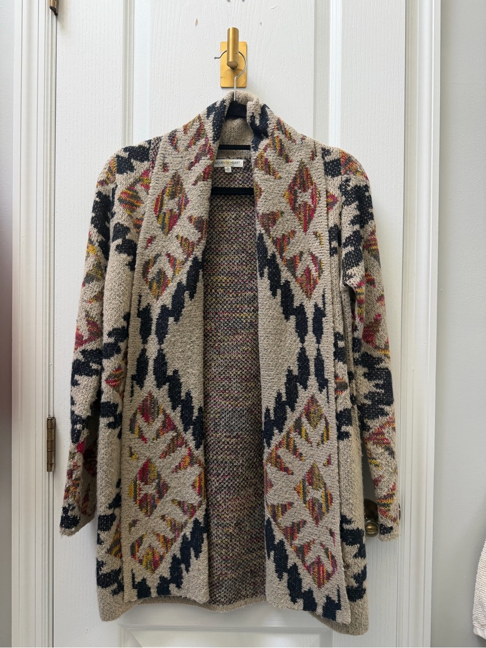 Woven Heart Beige Aztec Open-Front Cardigan with Multicolor Accents
